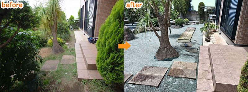 お客様の声/グリーンパトロールの口コミ、評判~藤沢市 S様様 庭木や庭石が多い庭・庭を整え雑草対策・施工例・感想・口コミ・評判